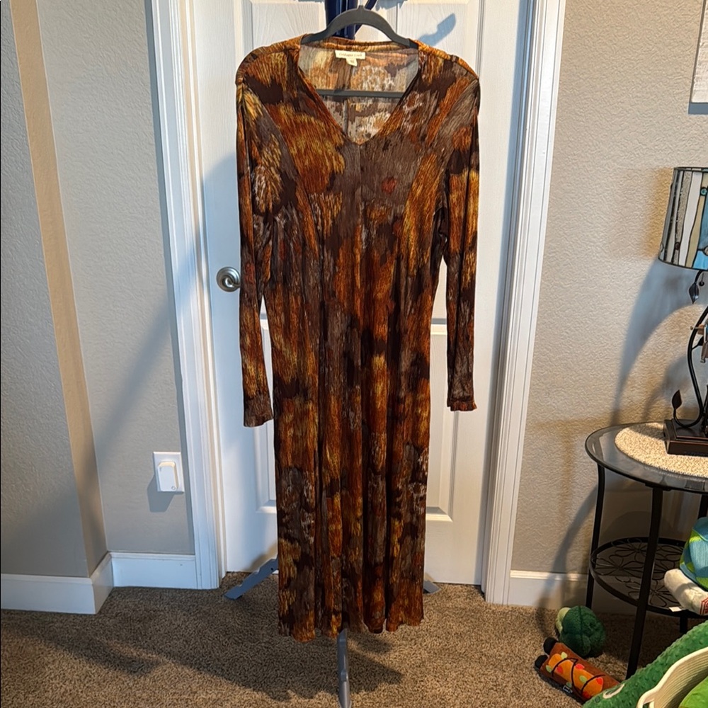 Coldwater Creek Brown brown and tan Long SleeveDress. Size Medium